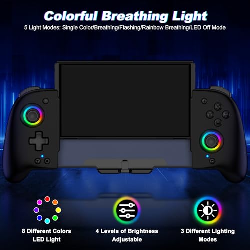 Gammeefy Switch Controller – Hall Effect Joysticks & Enhanced Grip – One Piece Switch Joypad Replacement Switch Pro Controller with 8-Color RGB Lighting, Turbo, Macros - Black, 6.2"/7" - color: Black, size: 6.2"/7"