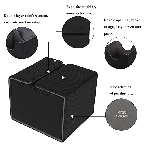 AEGIS GUARDIAN Card Deck Box with Dice Tray for MTG Cards, Commander Deck Box fit 150+ Sleeved Cards, PU Leather Card Storage Box Strong Magnet Deck Game Case for TCG CCG, Black - color: 1-2