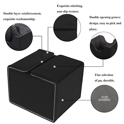 AEGIS GUARDIAN Card Deck Box with Dice Tray for MTG Cards, Commander Deck Box fit 150+ Sleeved Cards, PU Leather Card Storage Box Strong Magnet Deck Game Case for TCG CCG, Black - color: 1-2