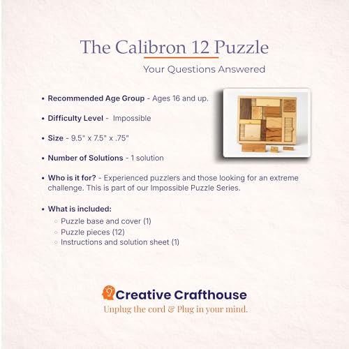 Creative Crafthouse Calibron 12 Impossible Wood Packing Puzzle, Made in USA | Theodore Edison's 1933 design, faithfully reproduced; fit twelve odd rectangles into one solid block, rated 11 out of 10 - style: Calibron 12