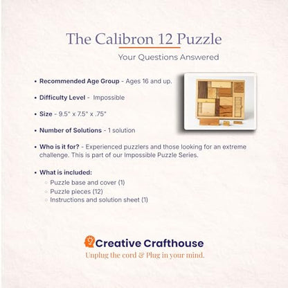 Creative Crafthouse Calibron 12 Impossible Wood Packing Puzzle, Made in USA | Theodore Edison's 1933 design, faithfully reproduced; fit twelve odd rectangles into one solid block, rated 11 out of 10 - style: Calibron 12