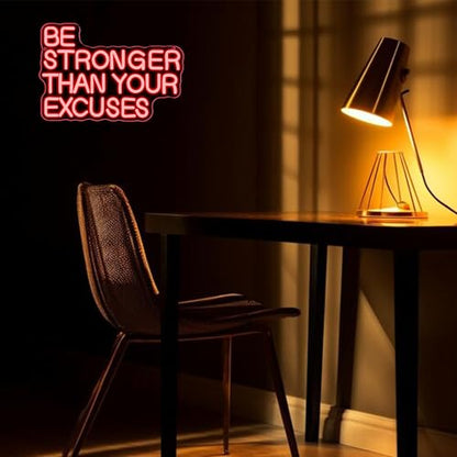 Allball Be Stronger Than Your Excuses Neon Sign, Gym Neon Light Motivational Sign USB Powered LED Dimmable, for Gym Office Classroom Bedroom Bar Gymnastic Athletes Sign(15.7 * 10.6 In) - color: Red4