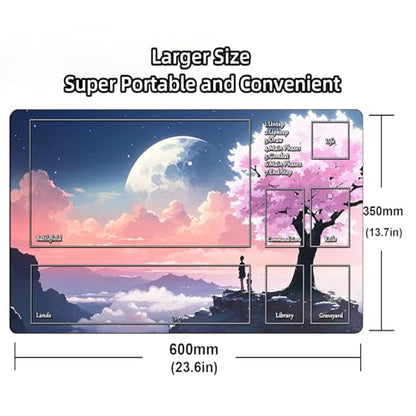MTG Playmats, Landscape Board Game Mat with Storage Bag Mouse Pad for MTG DTCG CCG RPG Trading Card MTG Playing Mat with Zones Smooth Rubber Surface Battle 24 x 14 inches - color: Pink Sakura With Zones