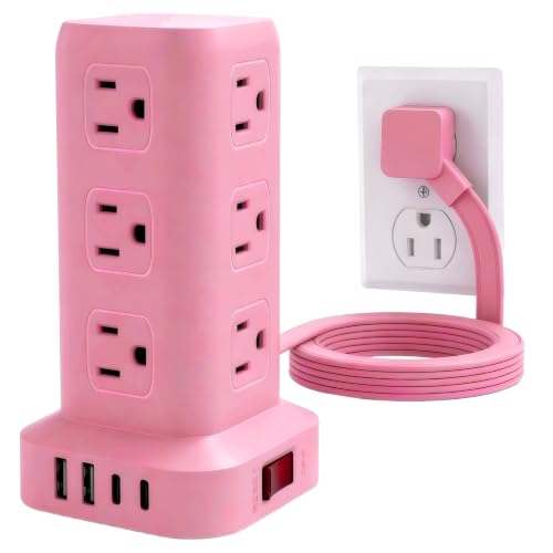 Extension Cord with Multiple Outlets, SMALLRT Power Strip Tower, Outlet Extender with 12 AC Outlets 4 USB, 6.5FT Extension Cord for Home Dorm Room, Office Supplies, Pink - color: Pink, size: 6.5 Ft without wireless charging
