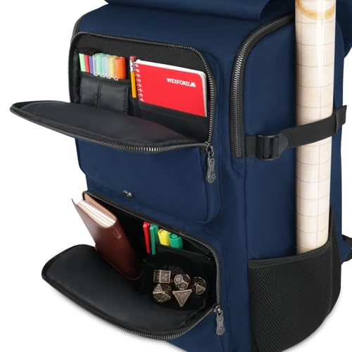 ENHANCE Collector's Edition DnD Backpack - RPG DM Bag for Dungeons and Dragons - DnD Bag fits 6-8 Books, 18" Laptop/DM Screen Slot, Miniature Foam Trays, Accessory Pockets, Map Strap (Dragon Blue) - color: Dragon Blue