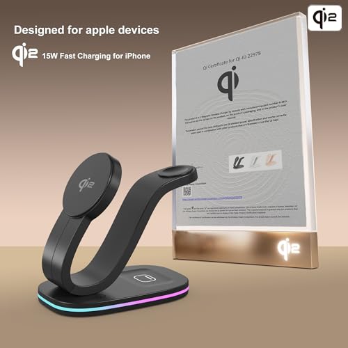 Wireless Charging Station, 2026 Upgraded Fast 15W 3-in-1 Charger Station for iPhone 17/16/15/14/13/12 Series, Watch Airpods 1-8/Ultra, iPad, AirPods