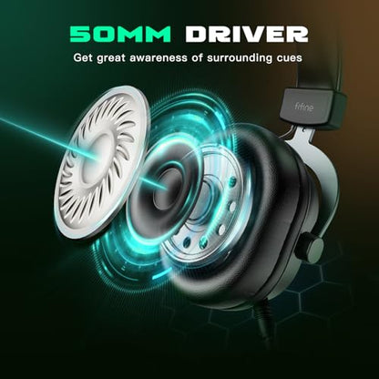 FIFINE AmpliGame H6 Wired USB Gaming Headset with Dynamic RGB, 3 EQ Modes | 50mm drivers, Pinpoint 7.1 Surround, Durable Protain Leather, Detachable Mic, USB Control Box, Compatible with PC, PS4/5, Mac - color: Black