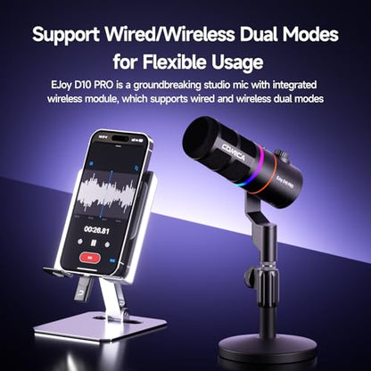 COMICA EJoy D10 PRO(D) Combo Dual-Channel Wireless USB Gaming Microphonefor PC, RGB Dynamic Mic with Wired/Wireless Modes, XLR/USB-C, Real-Time Monitoring, Studio Mic for Gaming, Streaming, Podcast - color: Black