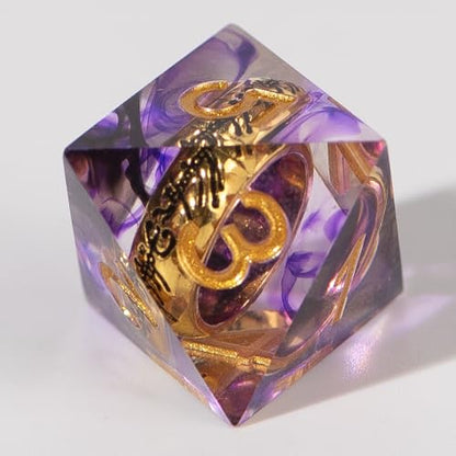 Magic Ring DND Dice Set Resin 7Pcs Dice DND with an Iron Box for DND; COC; Role Playing dice Games and Board Games Gift (Purple) - color: Ring Purple