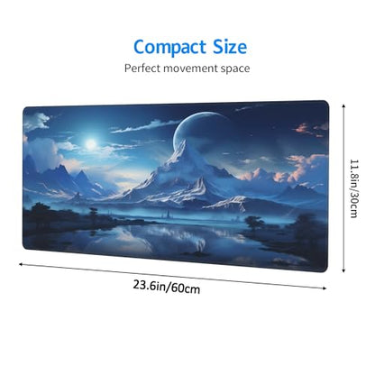 XXL Gaming Mouse Pad 23.6x11.8 inch, Snow Mountain Lake Landscape Theme Desk Mat, Riverside Starry Sky Moon Scene Large Mousepad,Fantasy Artistic Keyboard Mouse Mat (Snow Peak Lake View) - color: Snow Peak Lake View