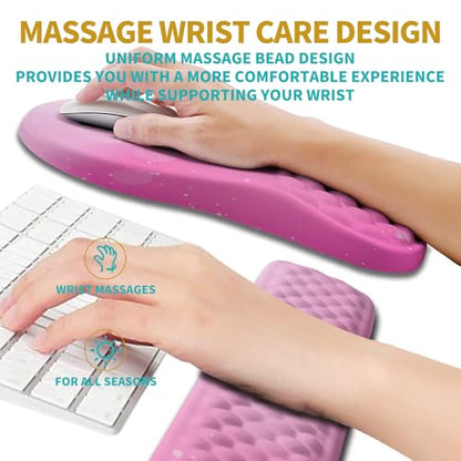 Hokafenle 2 in 1 Ergonomic Mouse Pad Wrist Support & Wrist Rest for Computer Keyboard Set, with Relieve Carpal Tunnel Pain Massage Bulge and Full Memory Gel Design (2In1 Set, Sweet Pink) - color: Hk020-sweet Pink