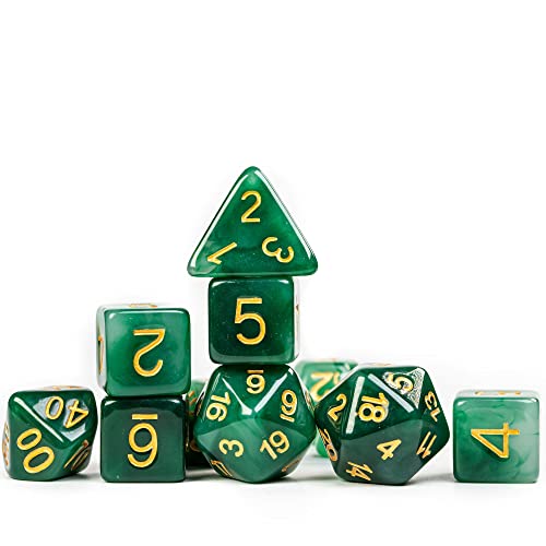11PCS Resin DND Dice Set Green Jade D&D Dice for RPG Tabletop Games | Leather Storage Bag, Imitation Jade, DM Gift, for Dungeons and Dragons Role Playing Games - color: 11pcs Green Jade