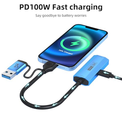 Video Capture Card with 100W PD Fast Charging, 4K 60Hz Input to 1080P 60FPS, HDMI to USB C/A, Best for Switch2/1 Steam Deck PS5 iPad & Quest 3, Pro OBS Streaming
