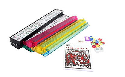 American Mahjong Set - Red Burgundy Soft Bag - 166 White Engraved Tiles, 4 All-in-One Rack/Pushers Western Mah Jongg Game Set
