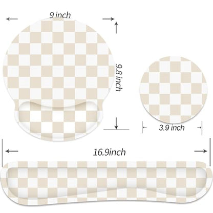 Ergonomic Mouse Pad with Wrist Rest and Keyboard Wrist Rest, Mousepad and Keyboard Pad, Non-Slip Rubber Base, Pain Relief, Mouse Pad with Wrist Support for Gaming, Computer, Office, Beige Checkered - color: Beige Checkered