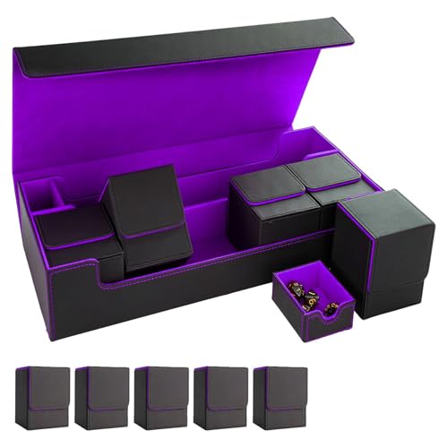 Tournament-Ready Card Case with 5 Commander Deck Boxes & Dice Tray, Magnetic Storage Case Holds 1000+ Cards, Portable All-in-One System for MTG, Yu-Gi-Oh!, TCG, Multicolor (B/P - color: C-Black/Blue - Includes 5 Deck Boxes