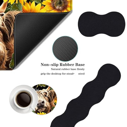 Mouse Pad,Large Desk Mat Set, 4in1 XL Mousepad + Keyboard Wrist Rest+Mouse Wrist Rest+Coaster with Ergonomic Desk Pad for Home Office Table Computer Cover -Highland Cow Sunflower - color: Highland Cow Sunflower