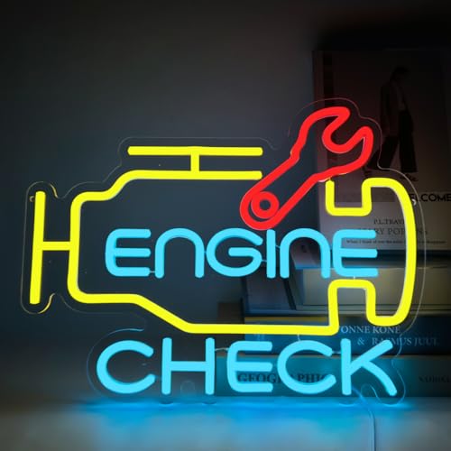Check Engine Neon Sign for Wall Decor, LED Garage Neon Signs Car Neon Sign USB Powered Neon Wall Signs for Man Cave Auto Repair Shop Workshop Party Birthday Gift - color: Check Engine