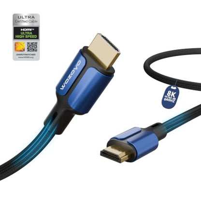 HDMI Cable V2.1 with Ethernet, 8k@60Hz,4K@120Hz UHD Resolution,3.3 Feet Braided,48 Gbps Transfer Ultra High Speed,HDR/HDR10/Dolby Vision,Dolby Atmos and DTS:X,Compatible with All HDMI Devices - color: Blue, size: 3.3 Feet