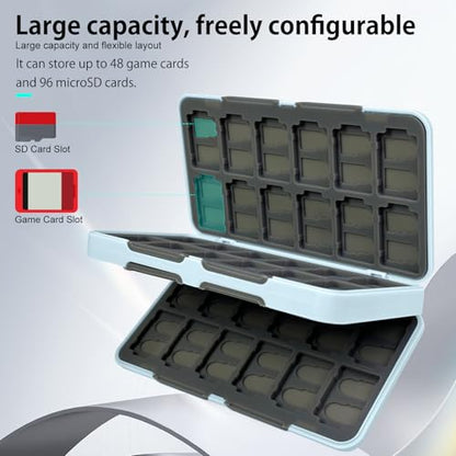 ONETIAOLONG Switch Game Case Holder for Switch 2 & OLED & Lite with 48 Cartridge Slots and 96 Micro SD Card Storage with Magnetic Closure,Protective Hard Shell and Soft Lining for Easy carrying - color: Blue, style: 48-slots