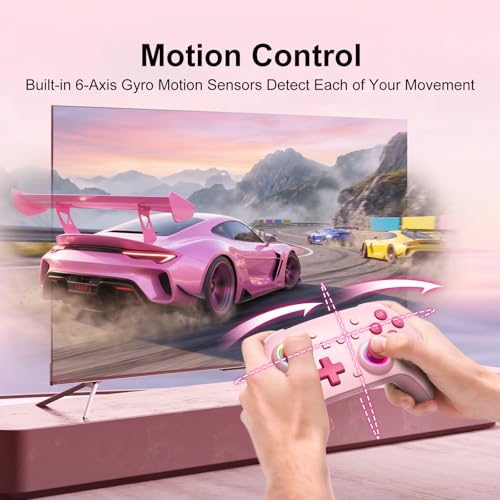 SIMGAL Wireless Controller for Switch/PC, Breathing LED, Pink | Wireless gamepad with 6-axis gyro/dual vibration/ergonomic, Switch Lite/OLED/Steam Deck/PC compatible, bluetooth/wired