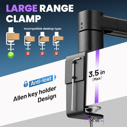 CAHAYA Desk Mount Mic Arm, Low Profile Boom Stand for Streaming, Black | Supports Mics Up to 5.5lb for Podcasting Recording Meetings Compatible with Shure SM7B, BlueYeti, FIFINE, HyperX QuadCast