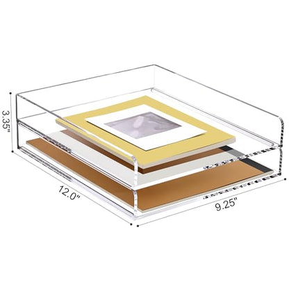SANRUI 2 Tier Acrylic Stackable Paper Letter Tray, Vertical A4 File Desk Organizer and Accessories Sorter Tray, Clear Workspace Office Supplies Organizers, 12inx9.25inx3.42in - style: Vertical Thin 2 Tier Trays