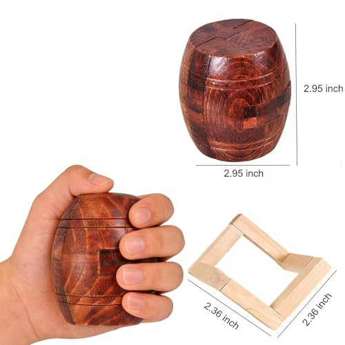Wooden Brain Teaser Puzzles for Adults - Challenging 3D IQ Logic Games for Teens 14+, Stress Relief Desk Toys & Office Decor, Unique Gifts for Men, Women, Seniors (Barrel) - style: Barrel