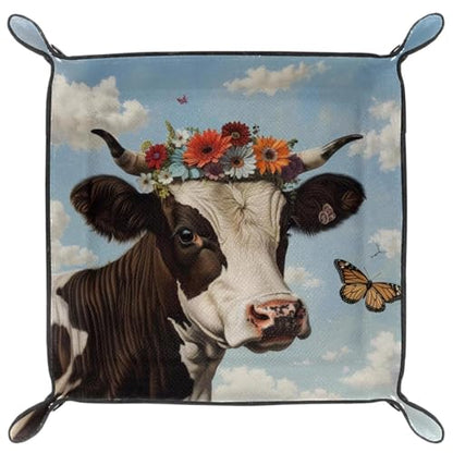Cow with Flowers Crown Dice Tray Dice Rolling Tray Folding Dice Holder for Dice Games, Like RPG, DND and Other Table Games - color: Multi 18