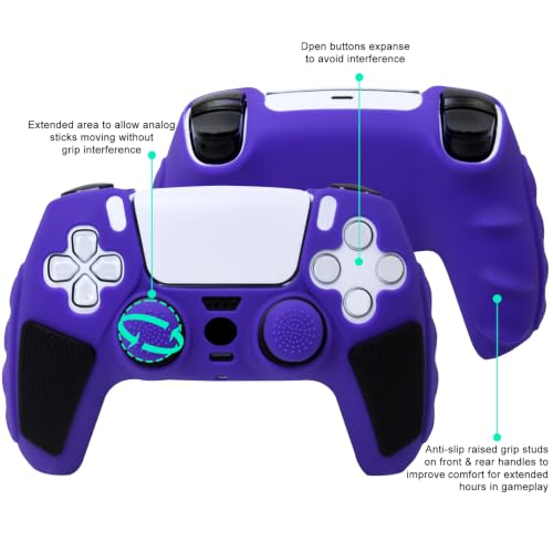 2 Pack Purple Anti-Slip PS5 Controller Skin,Soft Thicken Studded Protective Silicone Cover Skin Grips Compatible with PS5/Slim/Pro Controller and 8 PCS Thumb Grips Caps. (2 Pack Purple) - color: 2 Pack Purple