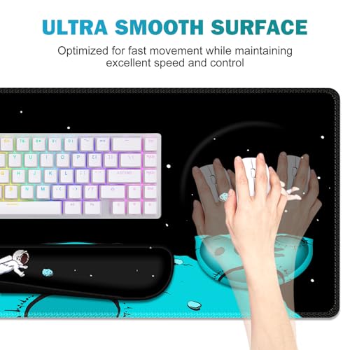 Gaming Mouse Pad, Large Desk Mat, Cute Desk Pad Protector, 4in1 XXL Mousepad + Keyboard Wrist Rest+Mouse Wrist Rest+Coaster Set with Ergonomic Desk Pad for Home Office PC Computer, Cool Space Alien - color: Cool Space Alien
