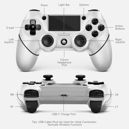 AceGamer 2 Pack for PS4 Controller, Wireless Controllers for PS4/Pro/Slim/PC, with Non-Slip Grip of Both Sides and 2 USB-C Cable! (White * 2) - color: White
