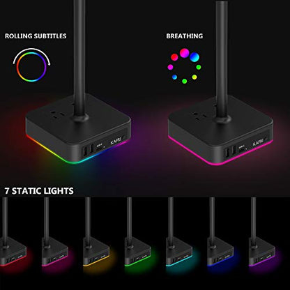 KAFRI RGB Headphone Stand with USB A&C Charger Desk Gaming Headset Holder Hanger Rack with 3 USB Charging Port and 2 Outlet - Suitable for Gamer Desktop Table Game Earphone Accessories Boyfriend Gifts - color: A-ONE STAND