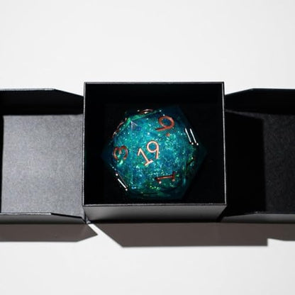 Massive Sea Green Teal Liquid Core 95MM Chonk Handmade Resin Dice and Box, Only 1 D20, Large, Green Dice