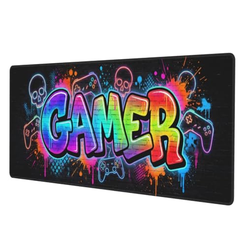 Colorful Graffiti Gamer Gaming Mouse Pad, Large Extended Desk Mat (31.5x11.8 in), Non-Slip Rubber Base Stitched Edges Mousepad for Office Gaming - color: 20