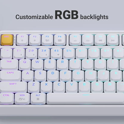 Keychron KJ1 Low Profile Wireless Mechanical Keyboard - 75% Layout Brown Switch, QMK RGB Backlit, 2.4G/Bluetooth/USB-C, Double-Shot PBT Keycaps, 2000mAh Battery, Mac/Win/Linux Compatible - White - style: White - Brown Switch