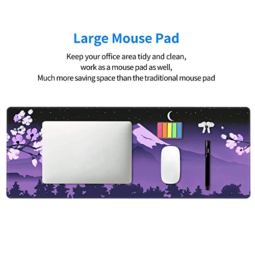 Purple Japanese Fuji Cherry Blossom Large Mouse Pad XL Extended Gaming Mouse Pad Mat Desk Pad with Stitched Edge,Full Desk Mousepad for Office,Computer,Keyboard 31.5 X 11.8 Inch - color: Purple Japanese Fuji Cherry Blossom