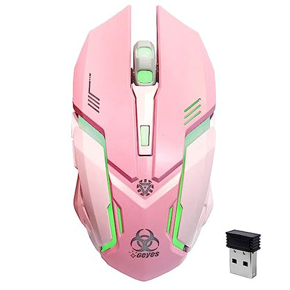 VEGCOO Pink Wireless Gaming Mouse, Silent Click Wireless Mouse with Colorful RGB LED Lights, Rechargeable Computer Mice with Side Buttons and 3 Level DPI, for Laptop and Desktop - color: Pink