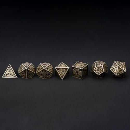 UDIXI Metal Dice Set D&D RPG Metal DND Dice Set for Tabletop Game (Bronze) | 7-Pieces, Lozenge Pattern, Zinc Alloy Material, Gorgeous Gift Case, DM Gift, for Dungeons and Dragons Role Playing Games - color: Brass