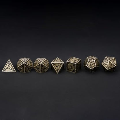 UDIXI Metal Dice Set D&D RPG Metal DND Dice Set for Tabletop Game (Bronze) | 7-Pieces, Lozenge Pattern, Zinc Alloy Material, Gorgeous Gift Case, DM Gift, for Dungeons and Dragons Role Playing Games - color: Brass