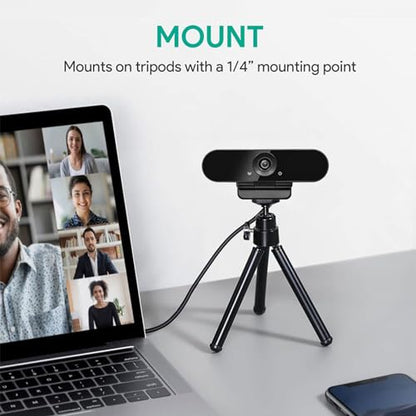 1080p Webcam with Dual Stereo Microphones & Privacy Cover, Full HD USB Desktop Web Computer Camera with Auto Light Correction for Video Conferences, Compatible with Windows & Mac, PC & Laptop