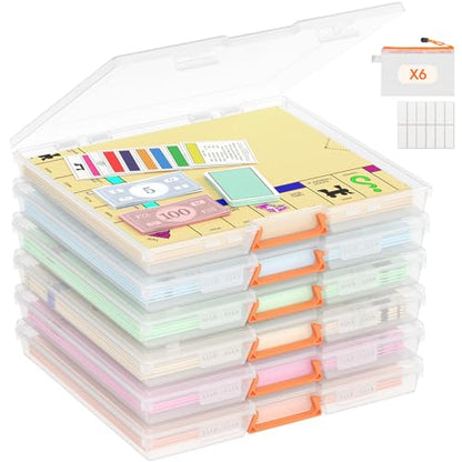 Lifewit Board Game Storage Containers with Handle, 12.2''x10.6'', 6 Pcs | Plastic Secure Latch File Box with Lids& Labels for Paper, Document, Pencil, Puzzle, Card Organization, Classroon Must Have - size: 12.2x10.6''