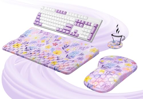 Ospelelf Keyboard Wrist Rest and Mouse Pad Set, Ergonomic Memory Foam Wrist Support, Aesthetic Desk Accessories for Office, Home & Gaming, Relief for Carpal Tunnel & Wrist Pain, Purple Floral - color: Purple Flower