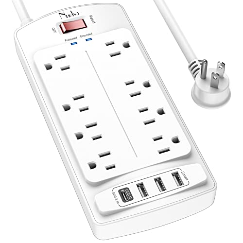 6FT Surge Protector Power Strip, Nuetsa Extension Cord with 8 Outlets and 4 USB Ports, 6 Feet Power Cord, 2700 Joules, ETL Listed, White - color: White(8 Outlets), size: 6 Ft