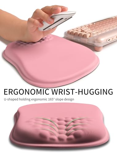 Hokafenle Ergonomic Wrist-Hugging Mouse Pad Wrist Support, U-Shaped Holding Wrist Rest Mousepad for Carpal Tunnel Pain Relief with Cushioned Memory Foam Slope Massage Bulge (Classic 10.2x8.3 in,Pink) - color: Pink