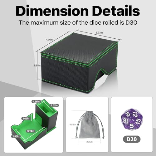 Dice Roller Tower, Premium DND Magnetic Dice Tray, Foldable PU Leather Dice Tower RPG Gifts for Dungeons and Dragons MTG Dm & Player Black/Green - color: Black/Green