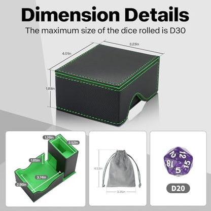 Dice Roller Tower, Premium DND Magnetic Dice Tray, Foldable PU Leather Dice Tower RPG Gifts for Dungeons and Dragons MTG Dm & Player Black/Green - color: Black/Green