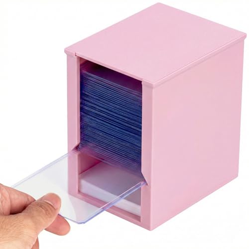 Toploader Dispenser & Penny Sleeve Holder - Dual Compartment Holds 250 Penny Sleeves & up to 50 Top Loaders, Stackable Card Storage Box with Dustproof Lid (Pink) - color: Pink