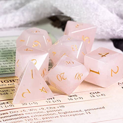 UDIXI Stone Dice Set D&D Rose Quartz Gemstone DND Dice for Tabletop Games | Natural Stone, Premium Gift Box, DM Gift, for Dungeons and Dragons Role Playing Games - color: Rose Quartz