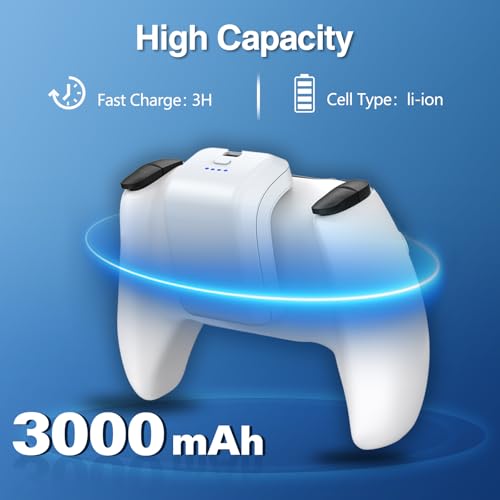 3000mAh PS5 Controller Battery Pack, Fast Charging PS5 External Battery for Sony PlayStation 5 LIP1708 DualSense CFI-ZCT1W Wireless Controller - size: 1 battery